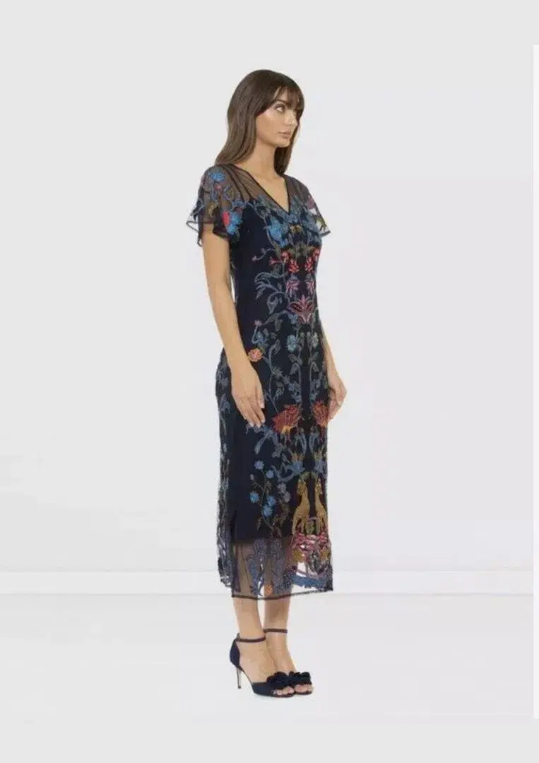 Alannah Hill Birds of a Feather Sheath Midi Dress Beaded  Size 8  for rent on The Volte - main image