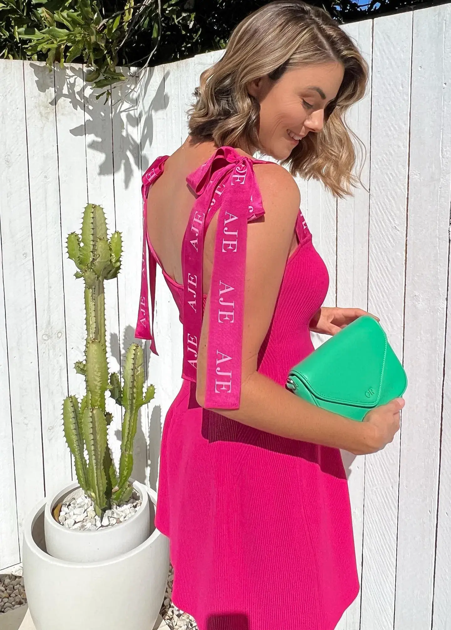 Aje Amber Knit Tie Shoulder Mini Dress Pink Size Small - Image 4