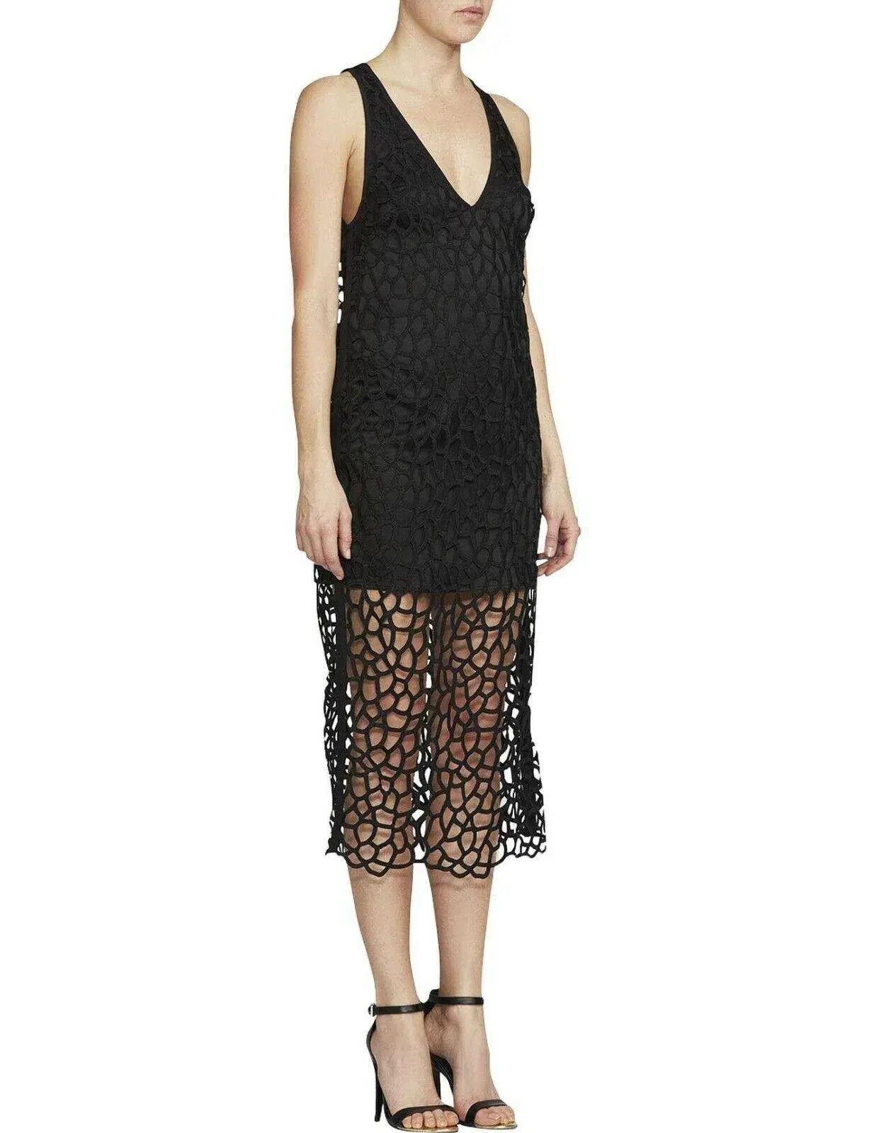 Camilla And Marc Cornelli Lace V Neck Midi Dress  Jet Black Size 12 - Image 2
