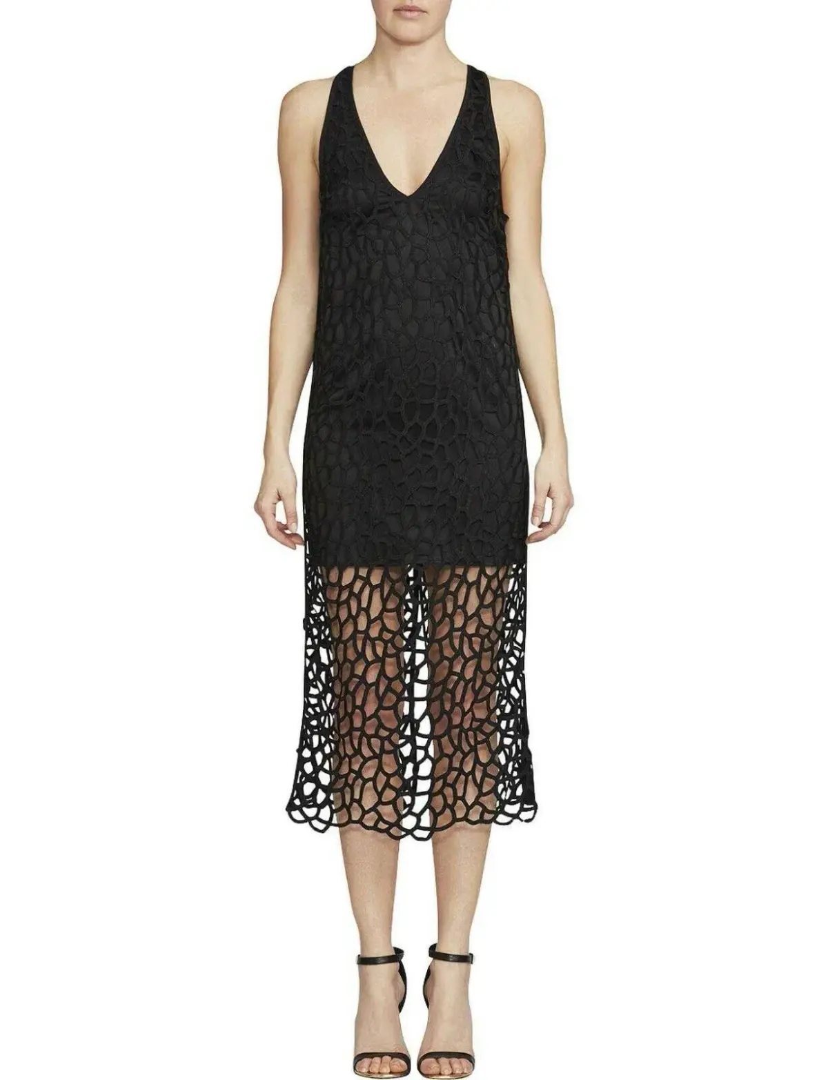 Camilla And Marc Cornelli Lace V Neck Midi Dress  Jet Black Size 12 - Image 1