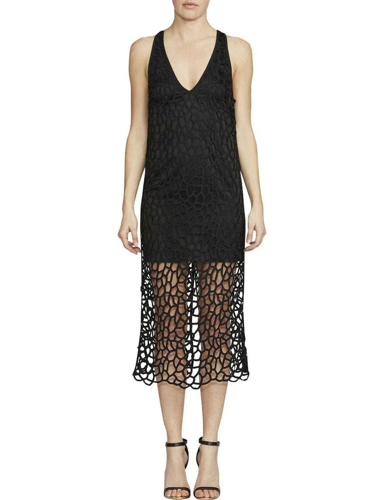 Camilla And Marc Cornelli Lace V Neck Midi Dress  Jet Black Size 12 - Image 1