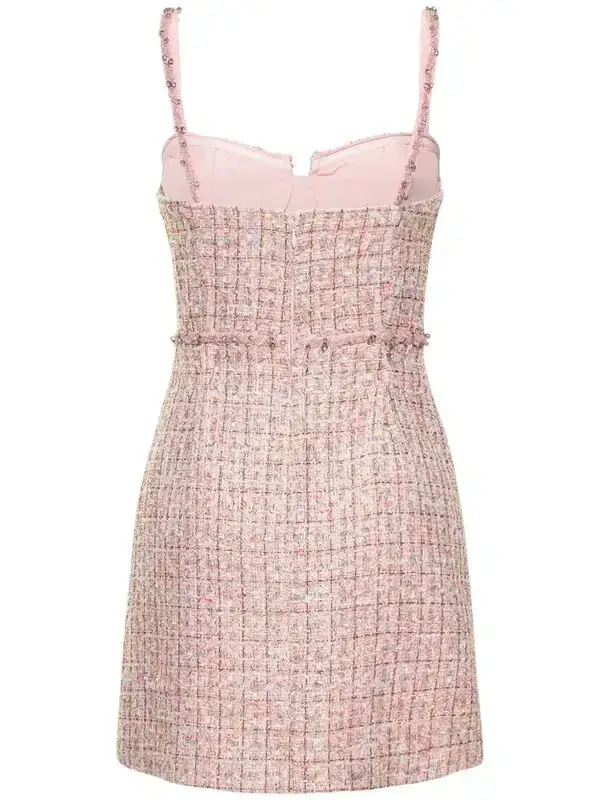 Self Portrait Bouclé Tweed Diamante Mini Dress Pink Size 10 - Image 3