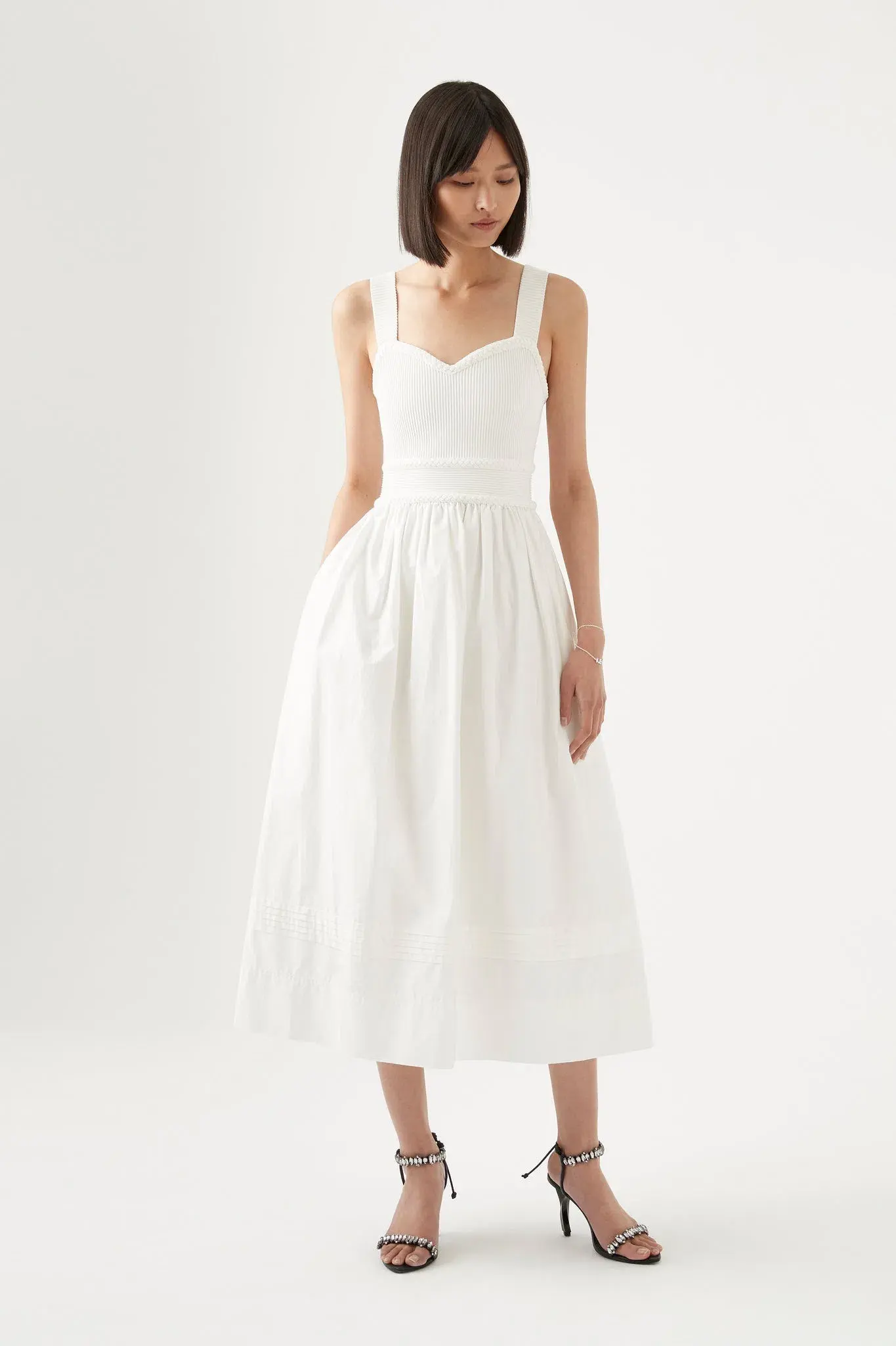 Aje Romarin Knit Bodice Midi Dress White Size 16 - Image 1