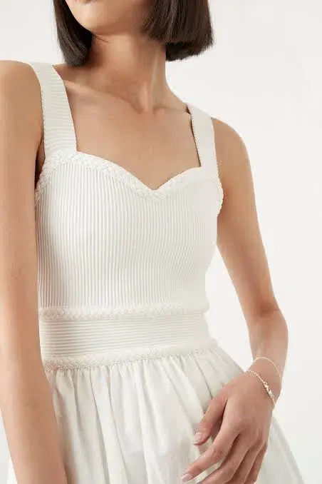 Aje Romarin Knit Bodice Midi Dress White Size 16 - Image 3