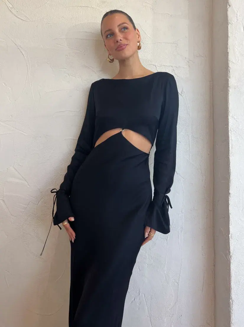 Bec & Bridge Diamond Days Long Sleeve Maxi Dress in Black Size 10 / M for rent on The Volte - main image
