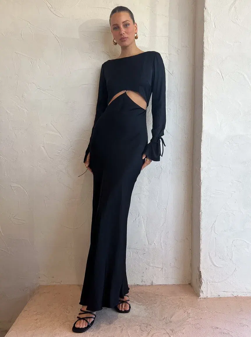 Bec & Bridge Diamond Days Long Sleeve Maxi Dress in Black Size 10 / M - Image 6