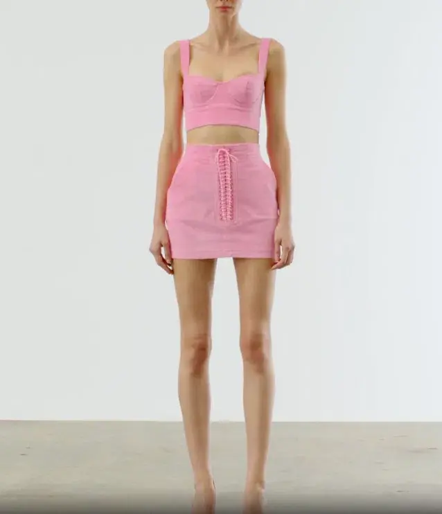 Alex Perry Cole Bra Top & Rowan Mini Skirt Set in Glitter Pink Size 6 - Image 1