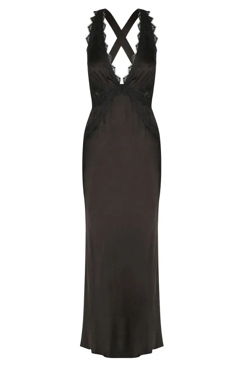 Shona Joy Camille Lace Cross Back Midi Dress Black Size 12 for rent on The Volte - main image
