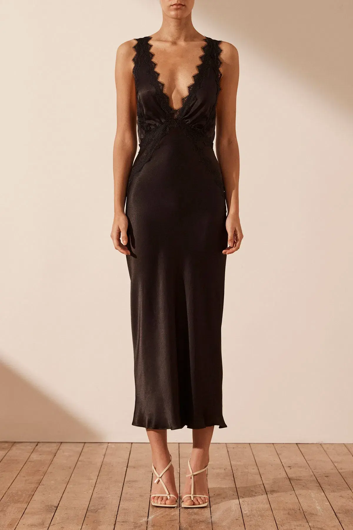 Shona Joy Camille Lace Cross Back Midi Dress Black Size 12 - Image 1
