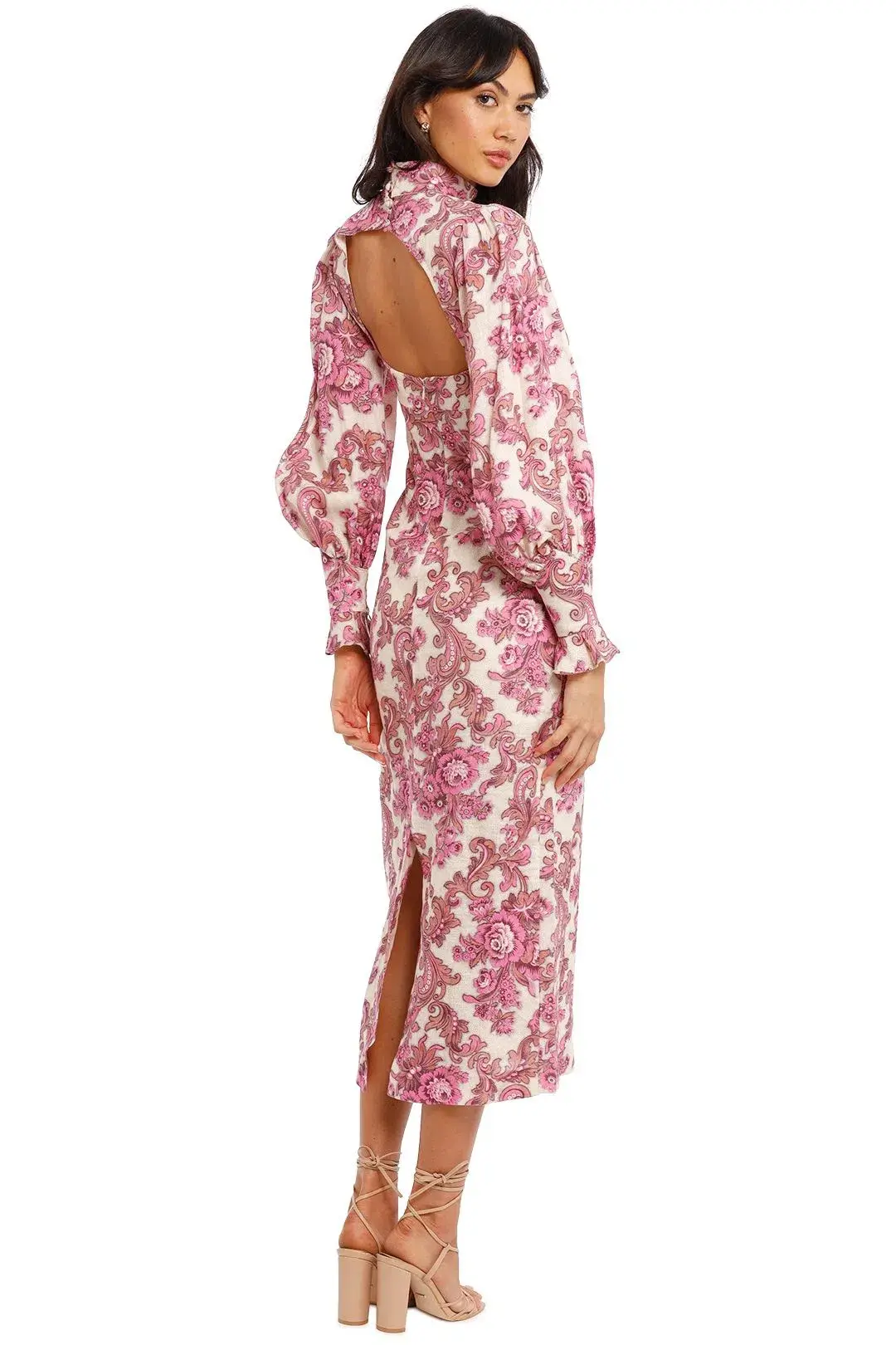 Alemais Isla Midi Dress in Magenta Floral Size 12 - Image 4