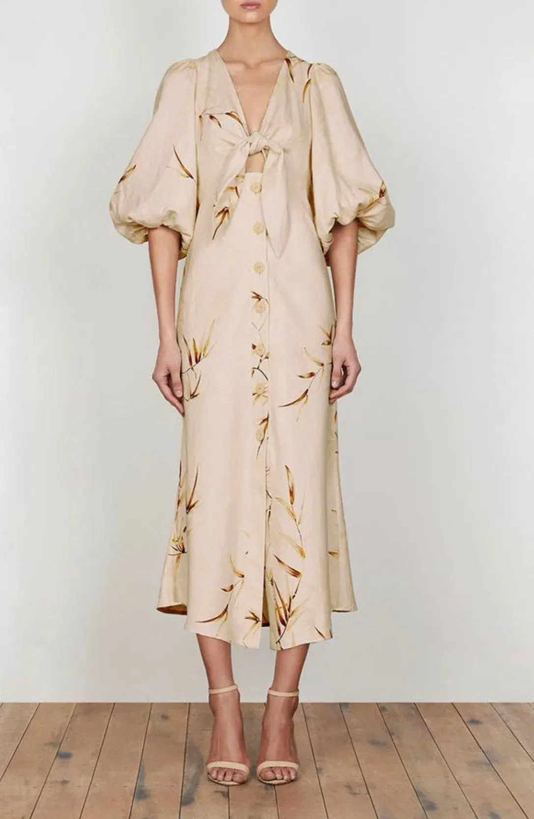 Shona joy Sundance Tie Front Linen Midi Dress Print Size 10 - Image 1