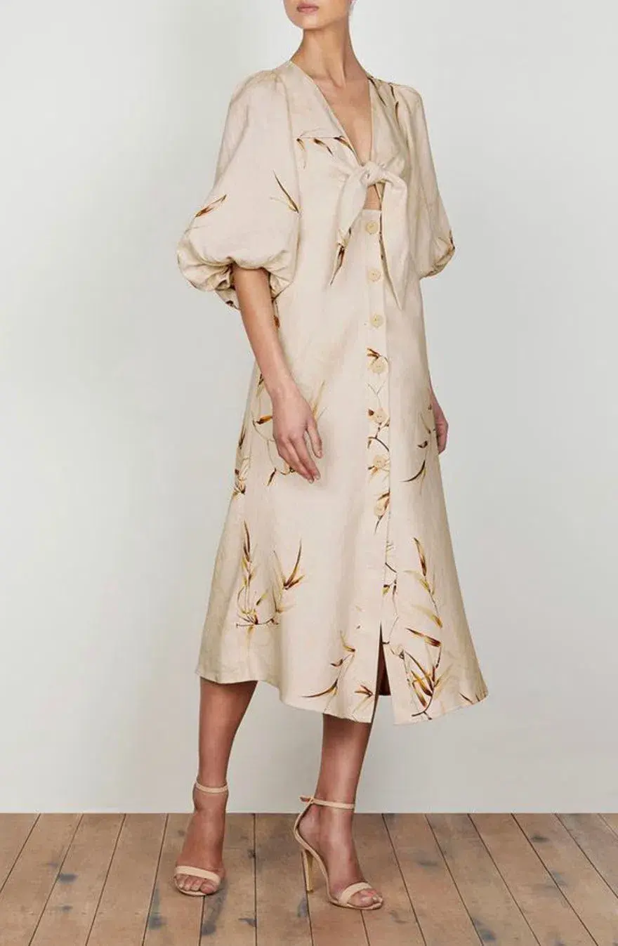 Shona joy Sundance Tie Front Linen Midi Dress Print Size 10 - Image 2