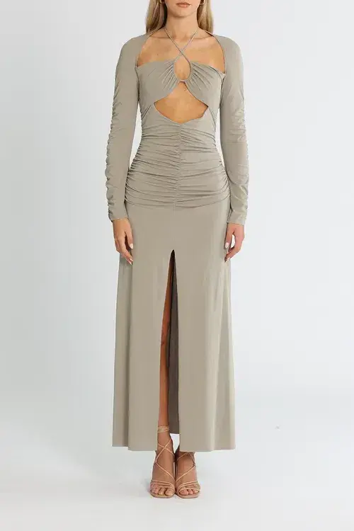 Bec and Bridge Adaline Long Sleeve Maxi Dress Taupe Grey Size 8 - Image 1