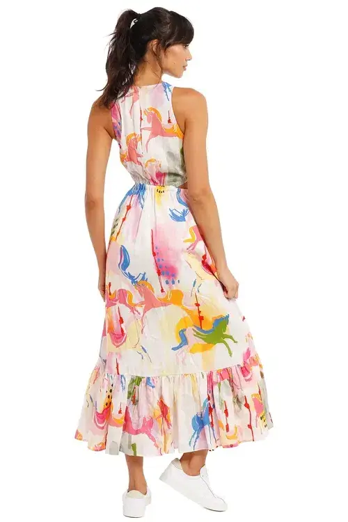 Leo Lin Carousel Cut Out Dress Rainbow Carousel Multi Print Size 12 - Image 3