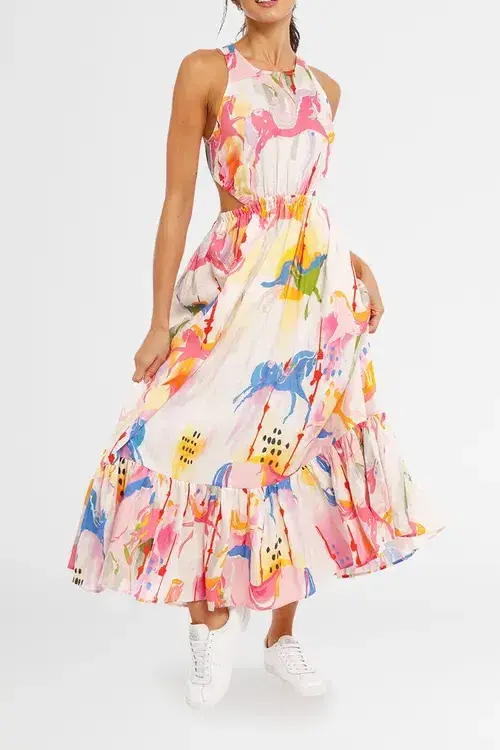 Leo Lin Carousel Cut Out Dress Rainbow Carousel Multi Print Size 12 - Image 2