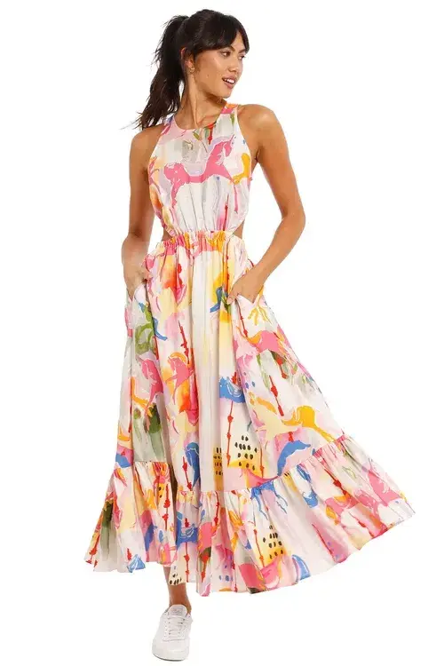 Leo Lin Carousel Cut Out Dress Rainbow Carousel Multi Print Size 12 - Image 1