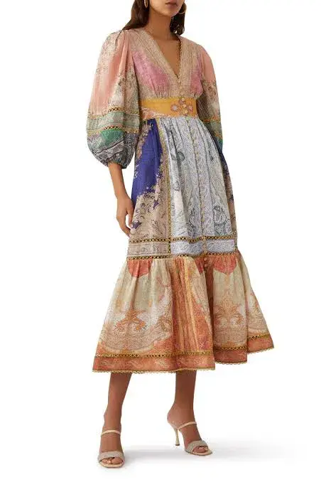 Zimmermann Anneke Lantern Midi Dress Spliced Size 0 / AU 8 - Image 2