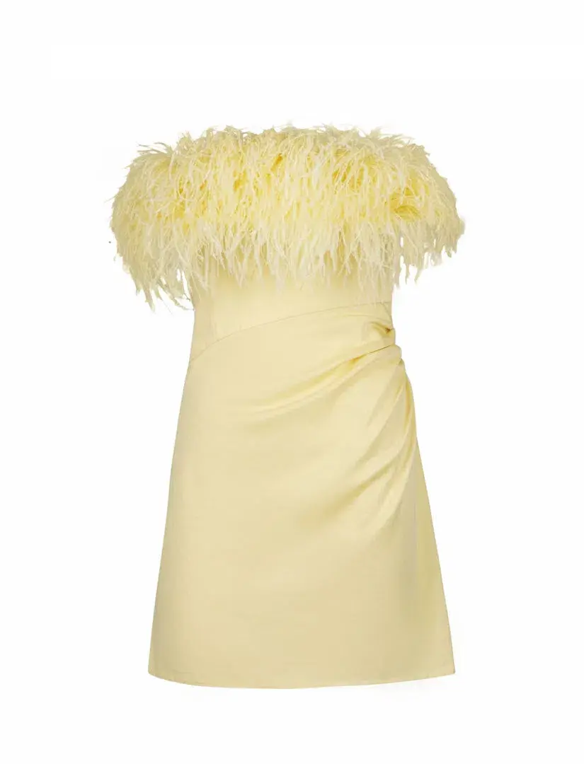 F.ILKK Feather Mini Dress Yellow Size 8 - Image 4