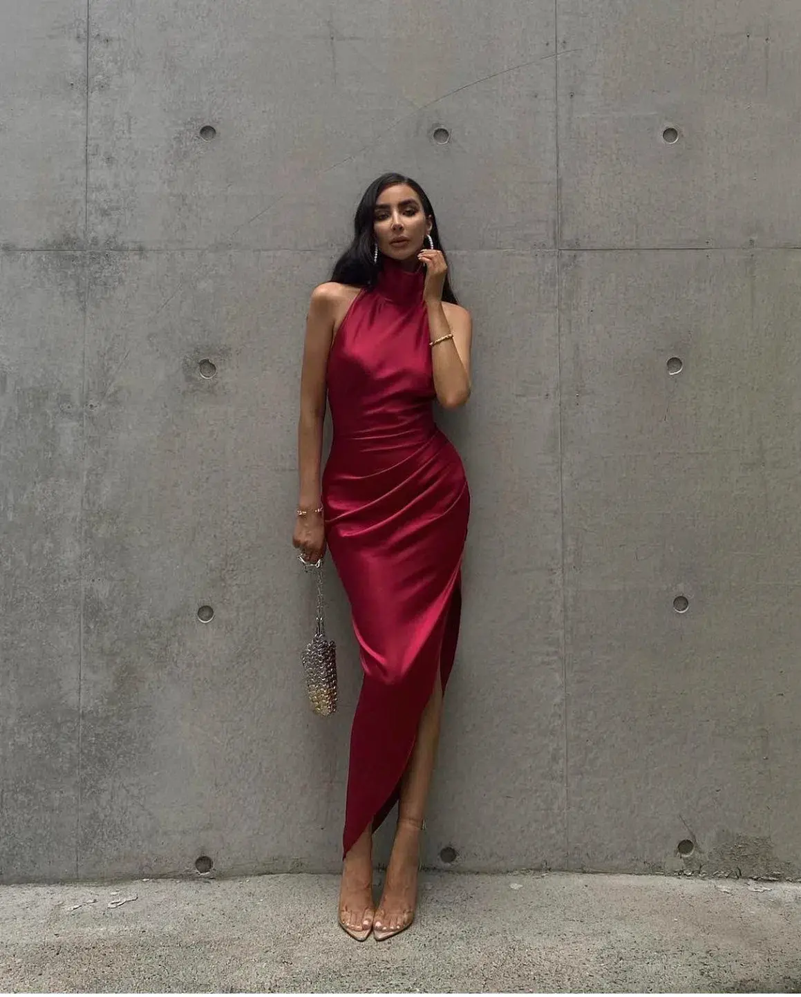 THE NEW ARRIVALS by İlkyaz Özel Valentina Midi Dress in Vin de Cerise Size 6/XS - Image 1