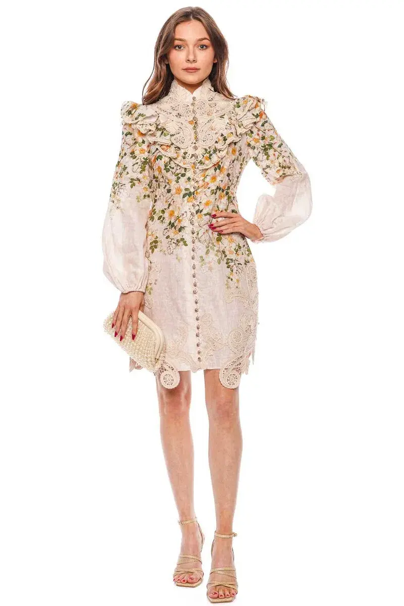 Zimmermann The Coaster Battenburg Blouse in Blush Garden FloralSize 1/Au 10  - Image 1