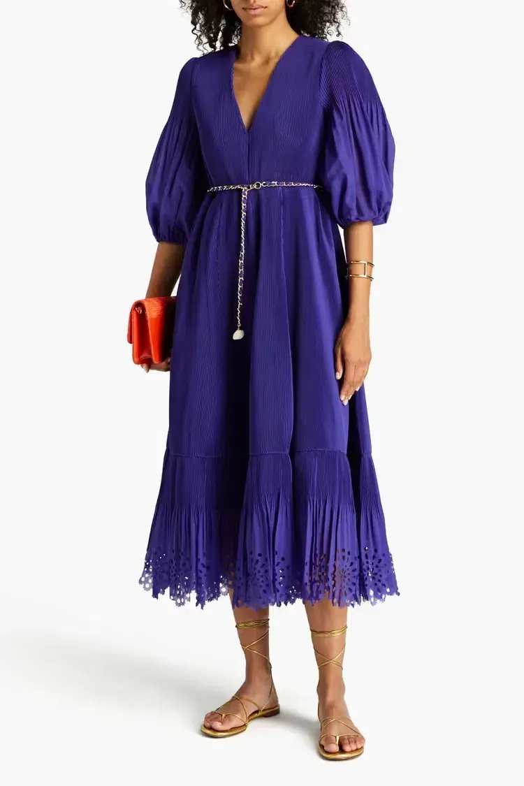 Zimmermann Pleated Midi Dress in Lapis Size 3 / AU 14 - Image 1