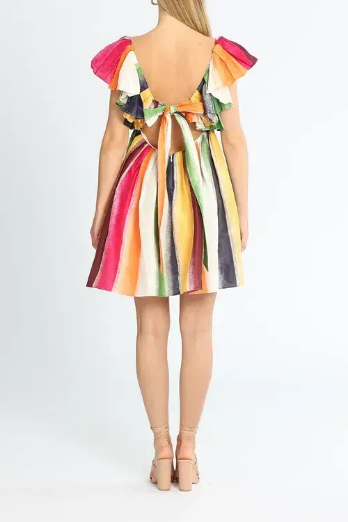 Leo Lin Fortune Stripe Tie Back Mini Dress Multi Print Size 10 - Image 3