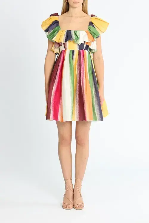 Leo Lin Fortune Stripe Tie Back Mini Dress Multi Print Size 10 - Image 1