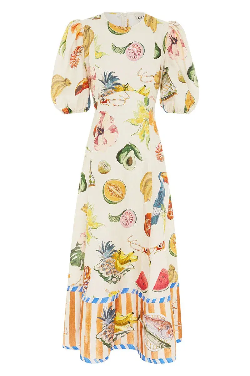 Alémais Theo Midi Dress Cream/Print Size Au 12 for rent on The Volte - main image