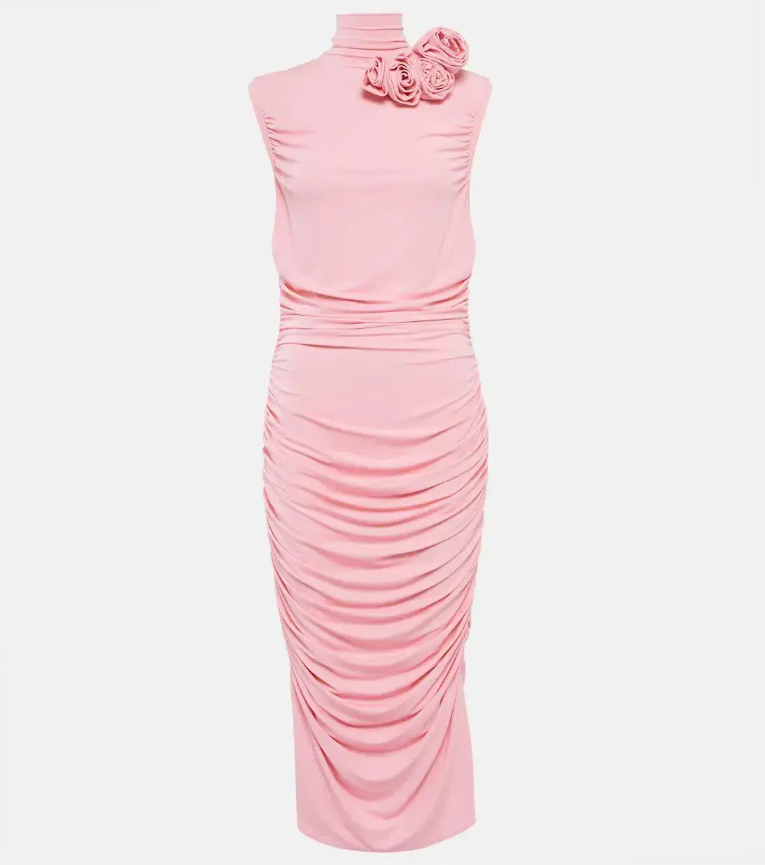 Magda Butrym Ruched Midi Dress Floral Appliqué/Pink Size 8  - Image 3