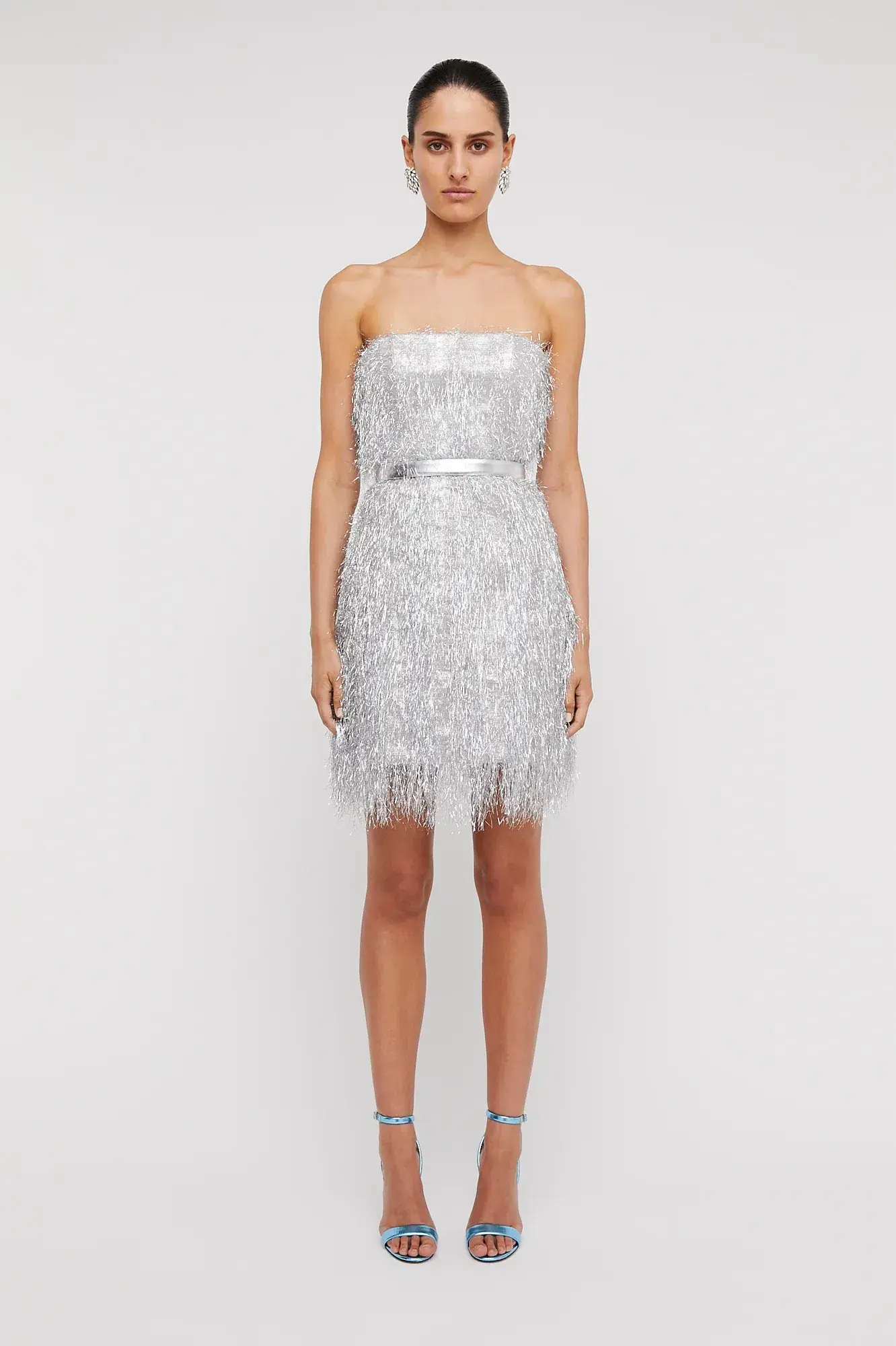 Scanlan Theodore Tinsel Mini Dress Silver Size 8 - Image 1