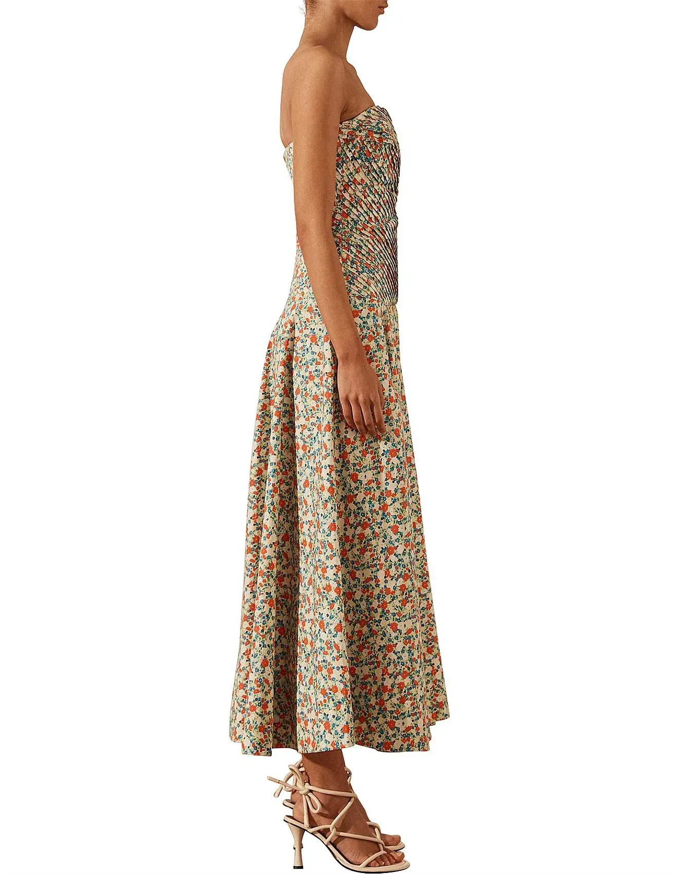 Shona Joy Ulani Strapless Pleated Midi Dress Floral Size 8 - Image 3