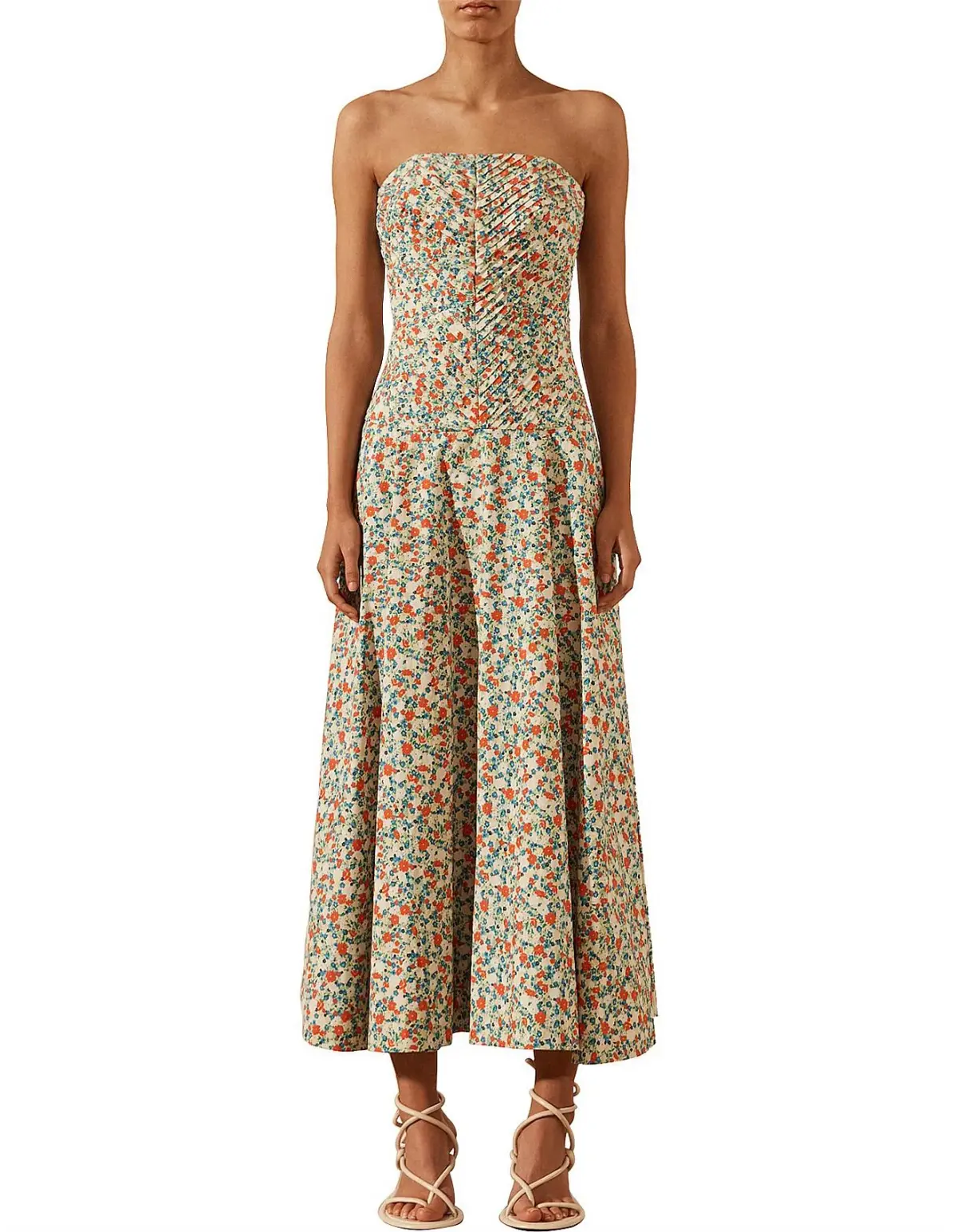 Shona Joy Ulani Strapless Pleated Midi Dress Floral Size 8 - Image 1