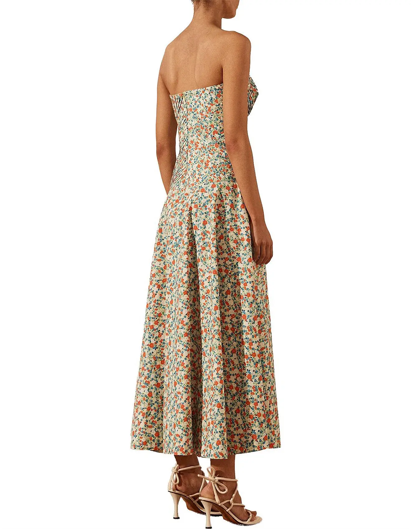 Shona Joy Ulani Strapless Pleated Midi Dress Floral Size 8 - Image 4