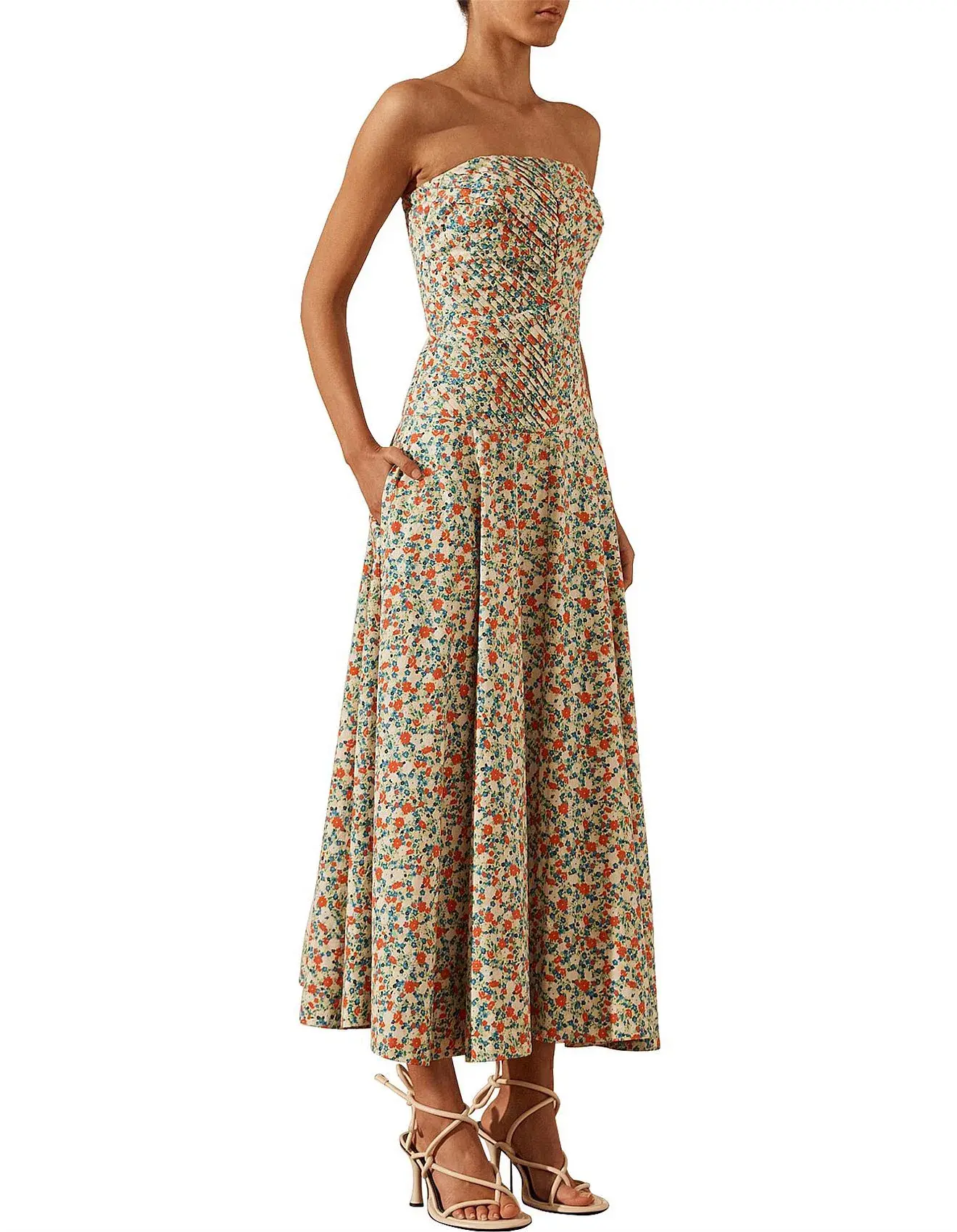Shona Joy Ulani Strapless Pleated Midi Dress Floral Size 8 - Image 2
