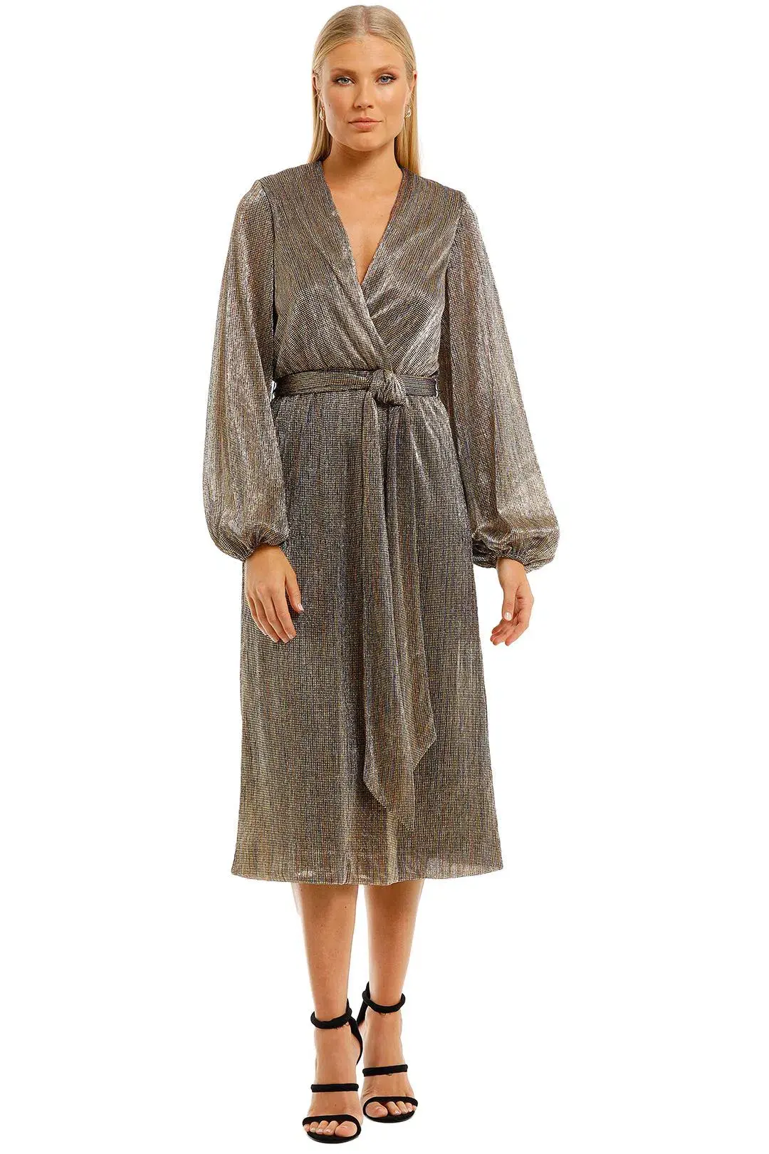 Rebecca Vallance Rivero LS Midi Dress Gold Size 10 - Image 1