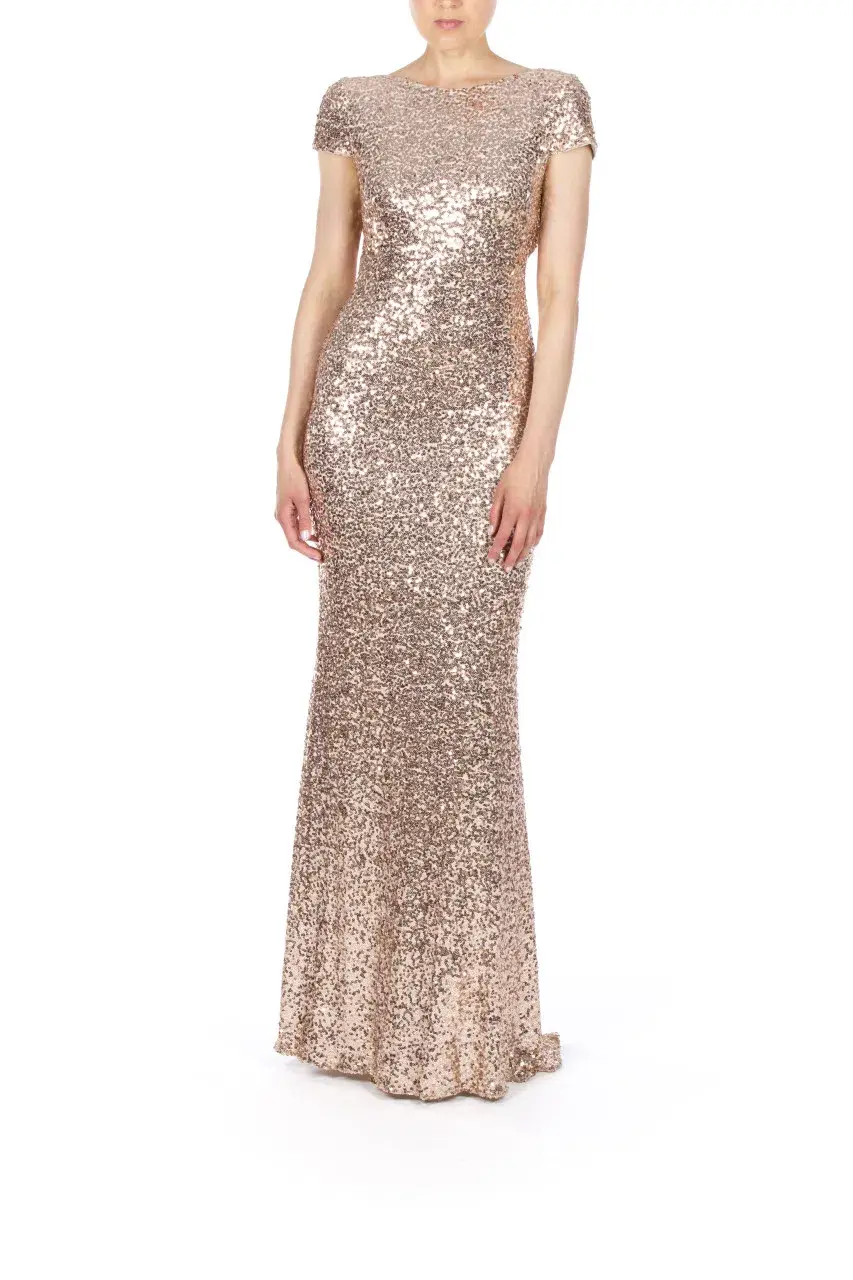 Badgley Mischka Sequin Cowl Back Gown Rose Gold Size 8 - Image 1