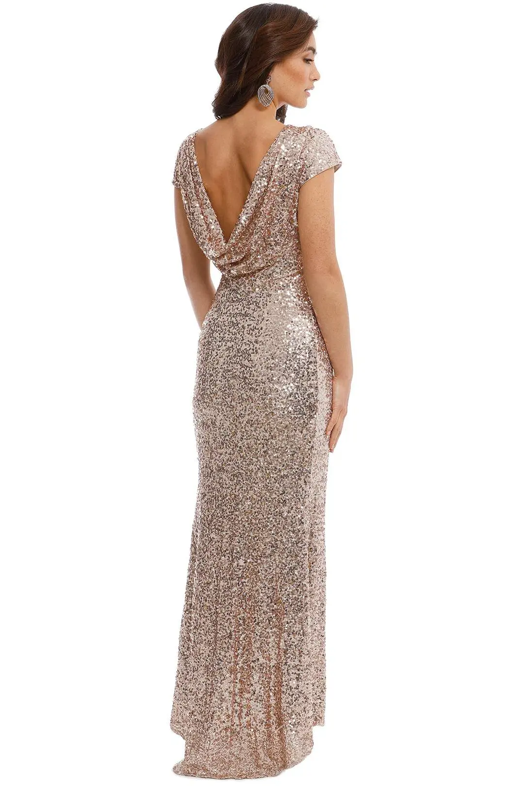 Badgley Mischka Sequin Cowl Back Gown Rose Gold Size 8 - Image 3