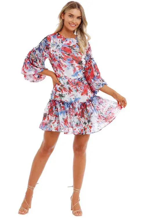 Sofia Irina Tiered Mini Balloon Dress Spring Flora Size 8 - Image 2