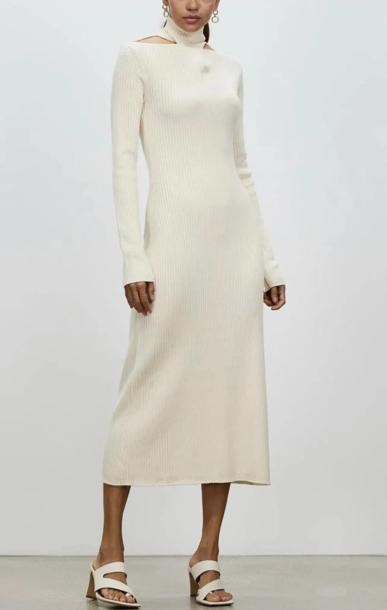 Camilla And Marc Ecru High Neck Gray Rib Knit Midi Dress Size 10  - Image 3