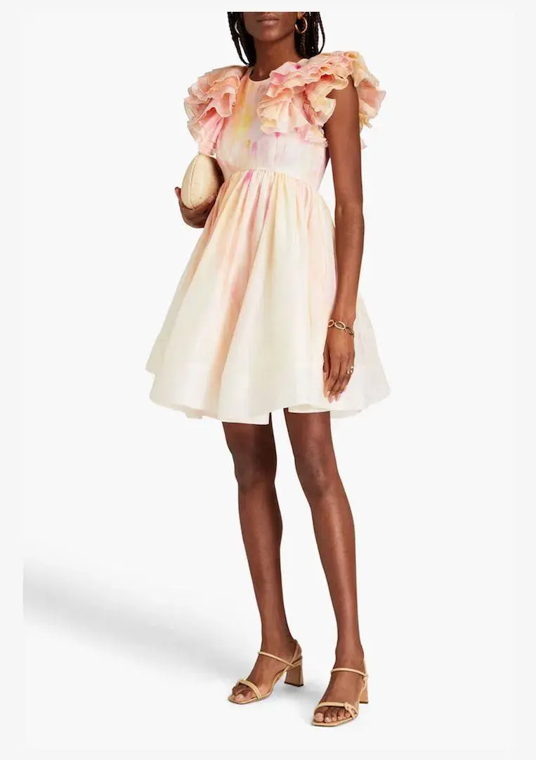  Zimmermann Prima Ruffle Mini Dress Abstract Multi Size 0 / Au 8  - Image 1