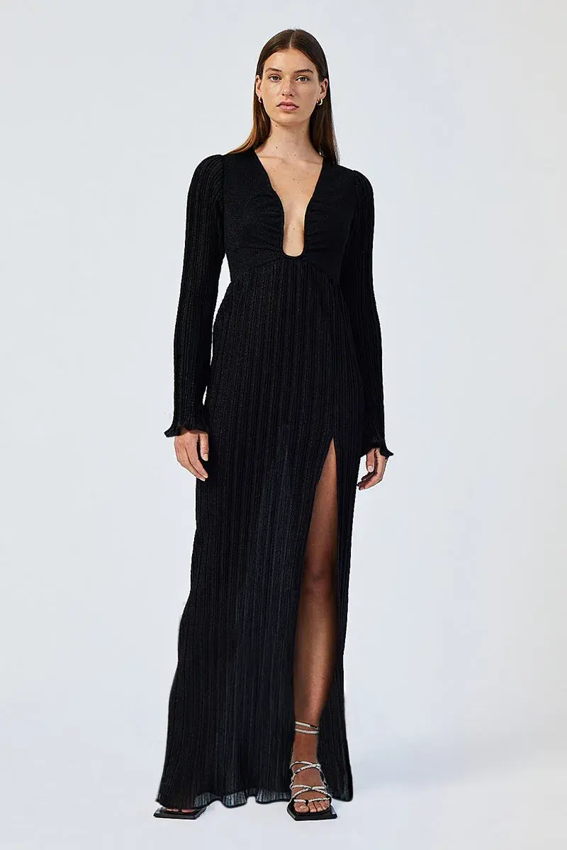 Suboo Crystal V Neck Maxi Dress Black Size S/AU 8 - Image 1