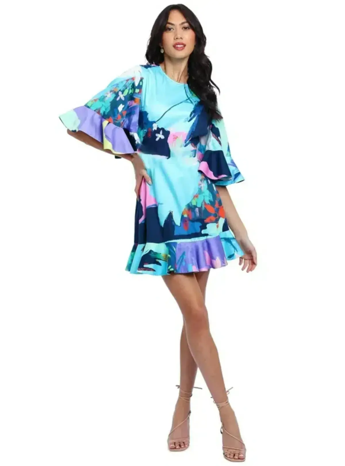 Leo & Lin Illusory Mini Dress Multi Print Size AU 12 - Image 1