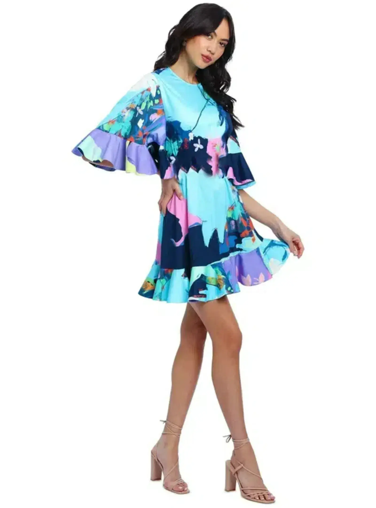 Leo & Lin Illusory Mini Dress Multi Print Size AU 12 - Image 2
