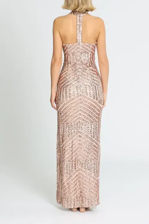 L'amour Diana Halter Gown Blush Blush Rose Gold Size 8 for rent on The Volte - main image
