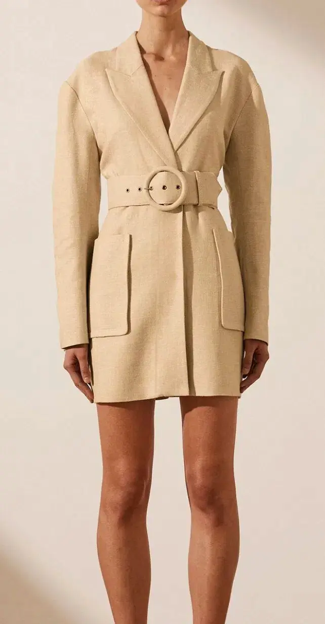 Shona Joy Carmen Linen Blazer Mini Dress Beige Size AU 6 - Image 2