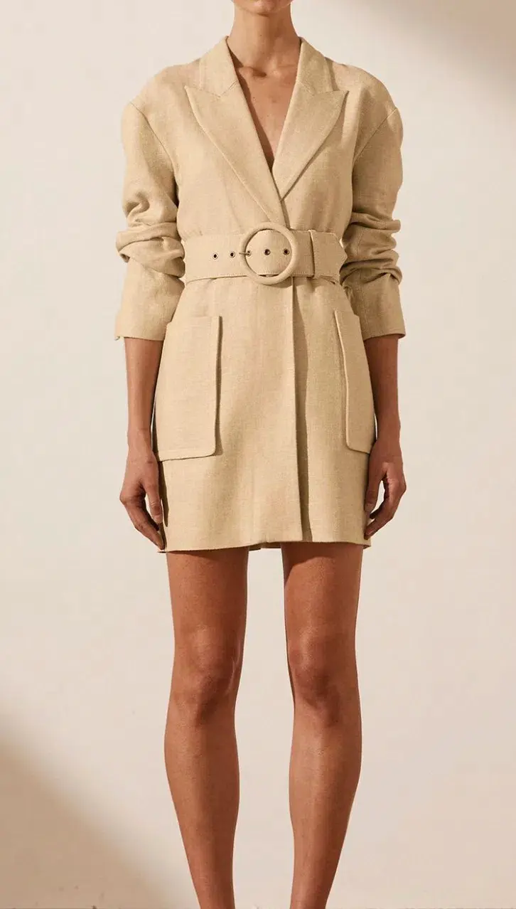 Shona Joy Carmen Linen Blazer Mini Dress Beige Size AU 6 - Image 1
