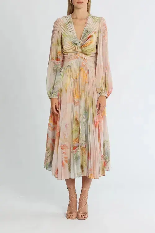 Ministry of Style Sunrise Midi Dress Blush Multi Print size AU 12 - Image 1
