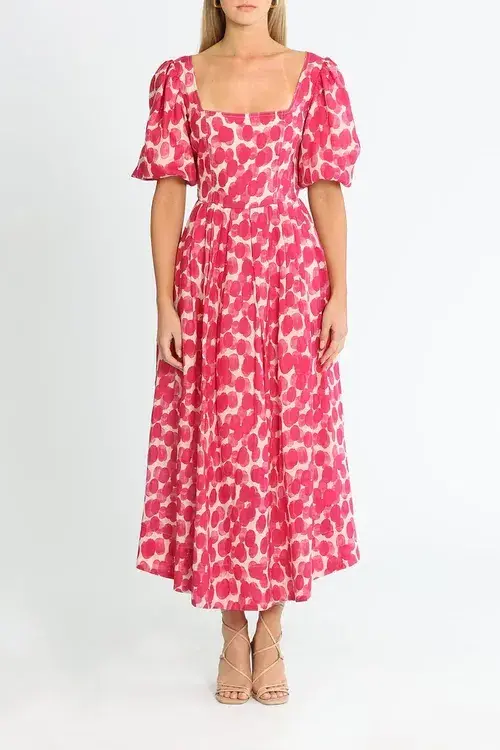 Ministry of Style Mottled Blossoms Midi Dress Pink Print Size AU 10 - Image 1