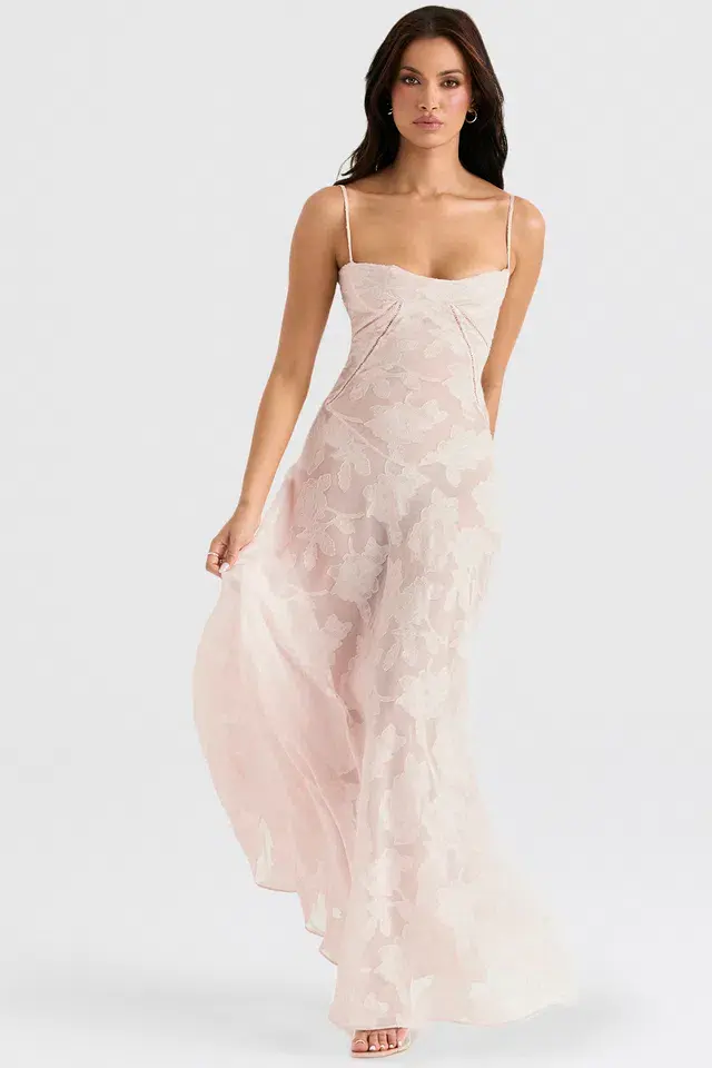 House Of CB Seren Corset Lace Back Maxi Dress Soft Pink Floral Size XS / AU 6 - Image 2