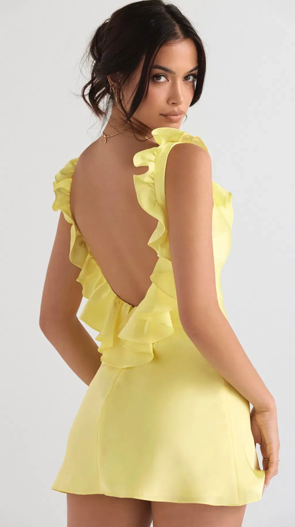 House of CB Tink Satin Ruffle Mini Dress Buttercup Size S / AU 8 - Image 3